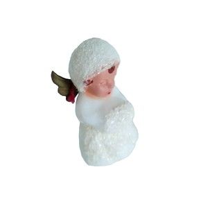 Glitter Sugar Baby Snow Angel w/ Muff Brass Wings Vintage West Germany 1.5"